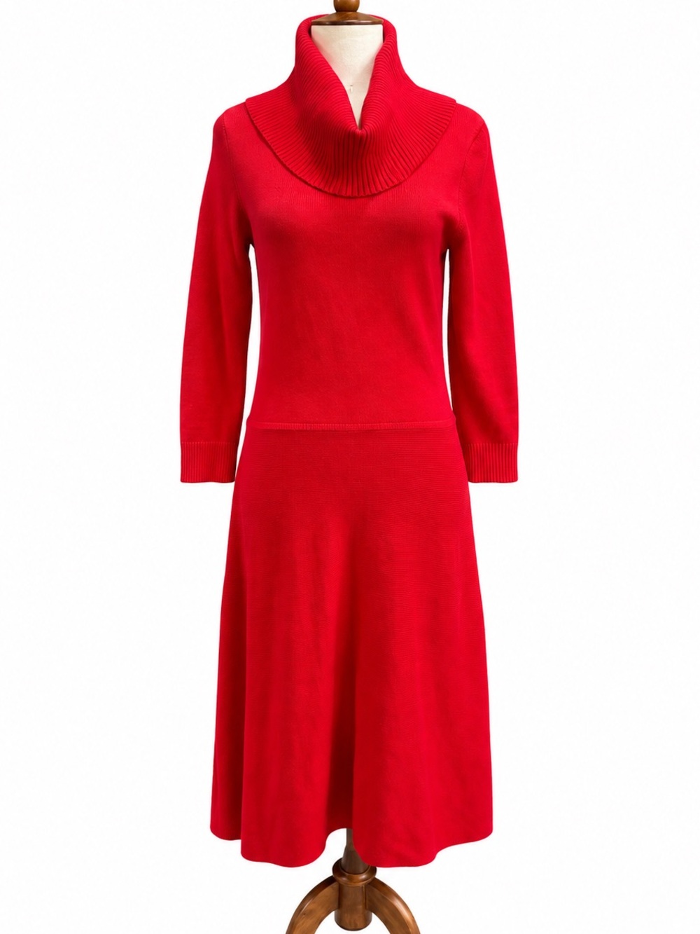 Talbots Red Elegant Cotton Blend Red Cowl Neck Dress - Women S